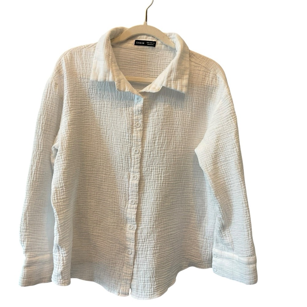 SHEIN women's Shirt Button Up Long Slv White Color M)